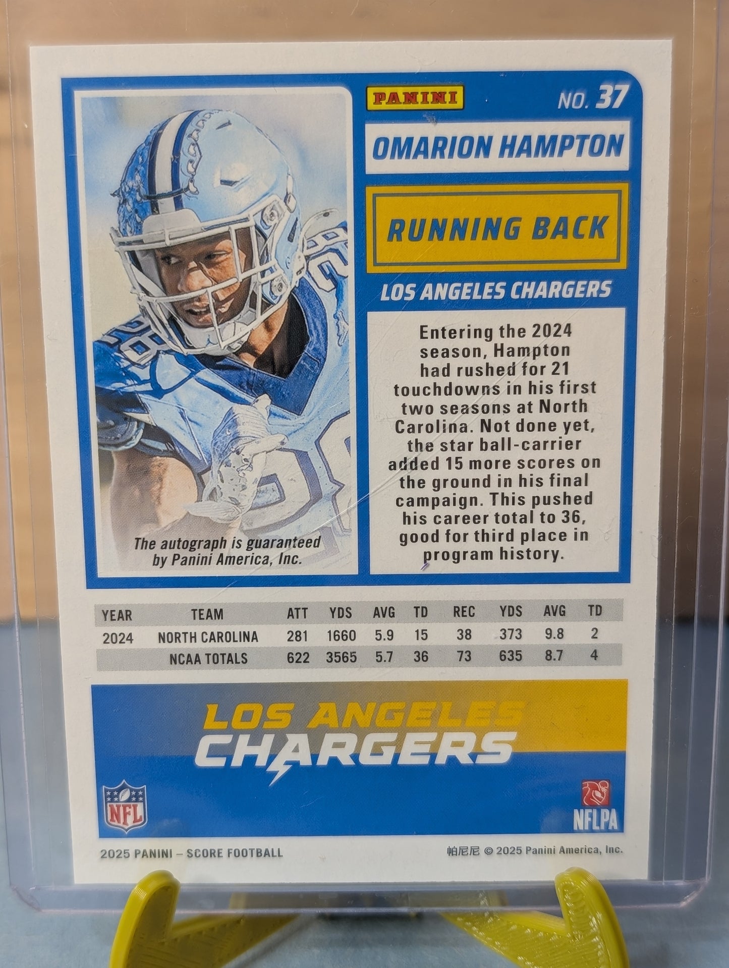 2025 SCORE OMARION HAMPTON ROOKIE AUTO LOS ANGELES CHARGERS