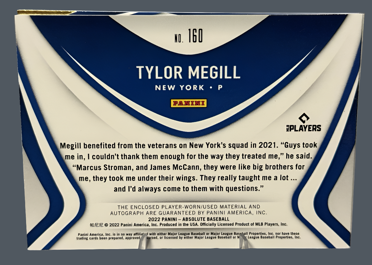TYLOR MEGILL 2022 Absolute Baseball Rookie Booklet Patch Auto /99 No.160