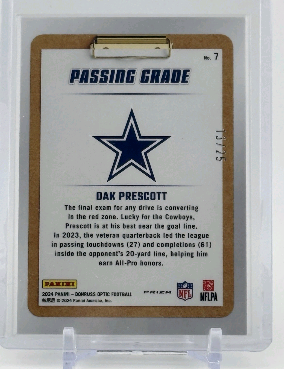 2024 Panini Donruss Optic Passing Grade Dak Prescott No. 7 (13/25)