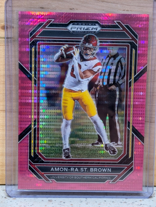 2023 Panini Prizm Draft Picks Neon Pink Pulsar /15 #6 Amon-Ra St. Brown