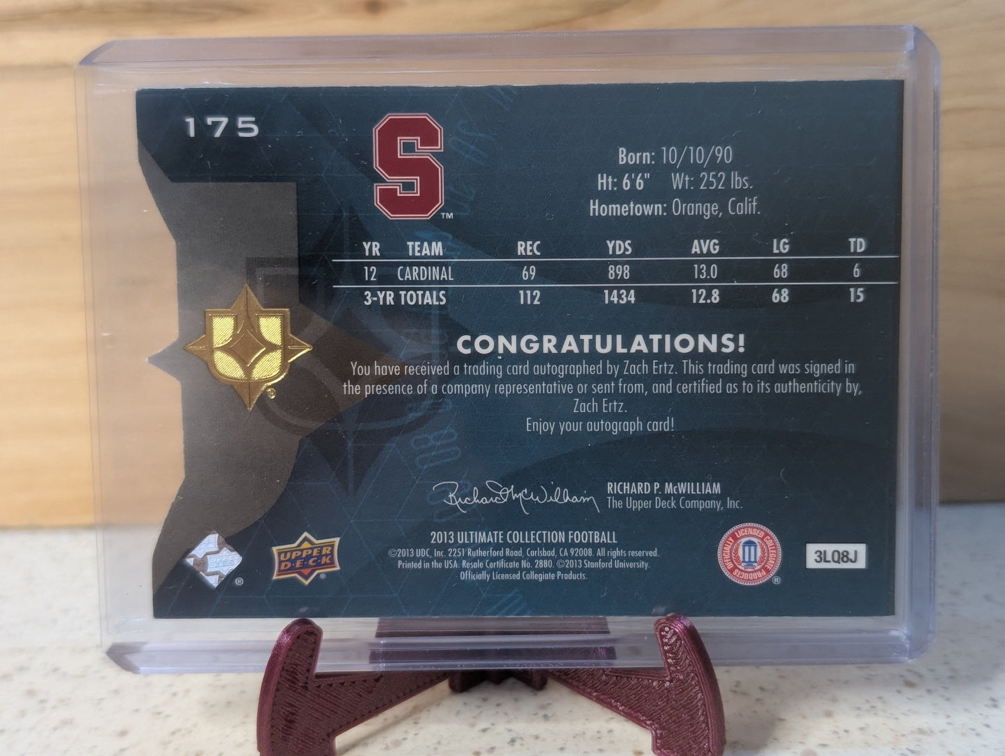 2013 UD Ultimate Collection Zach Ertz Rookie On Card Auto Autograph Booklet /199