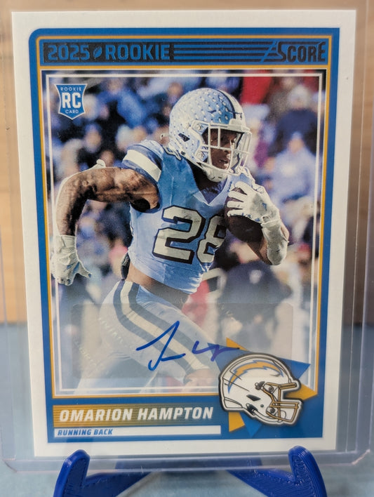 2025 SCORE OMARION HAMPTON ROOKIE AUTO LOS ANGELES CHARGERS