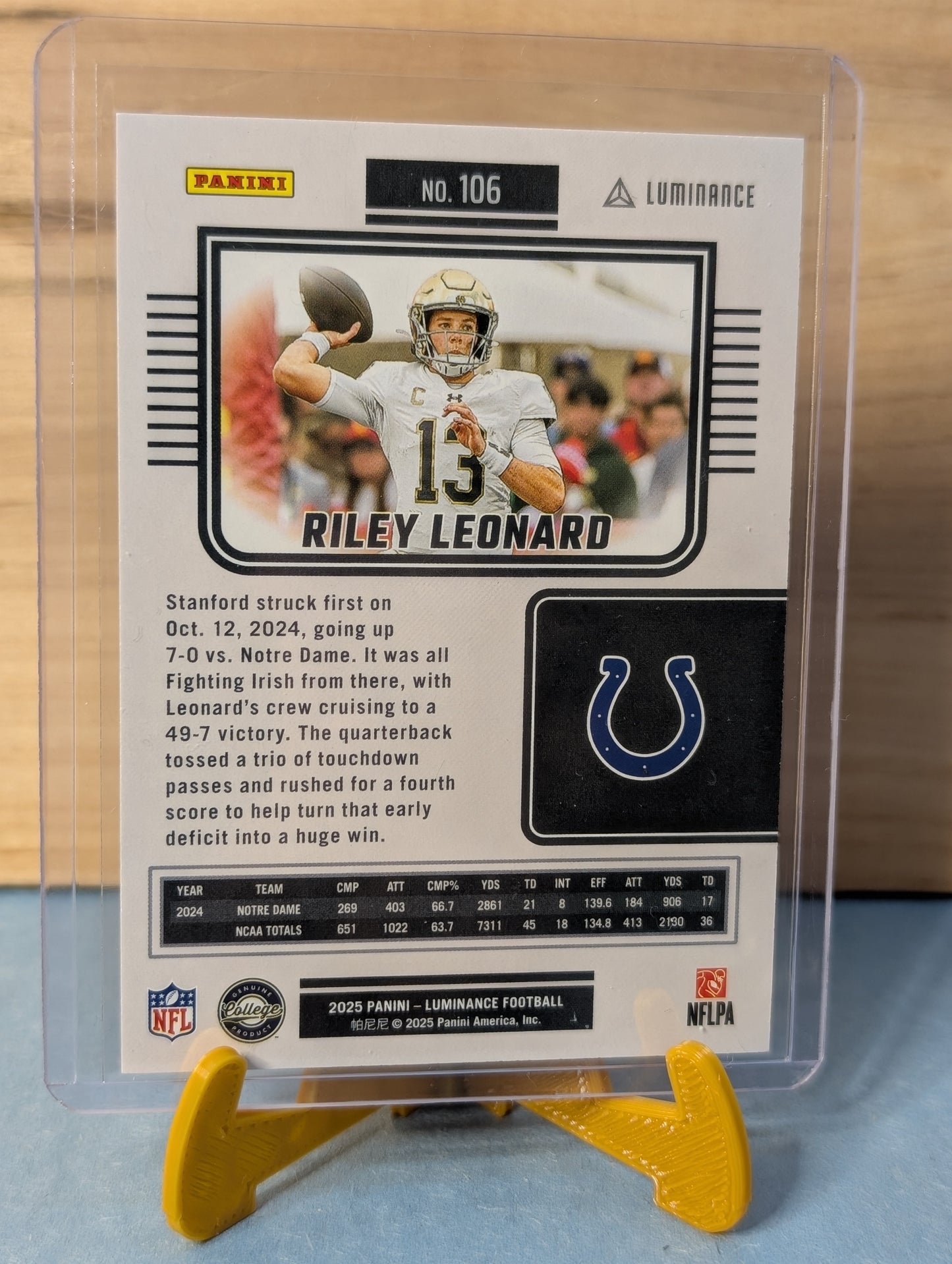 2025 Panini Luminance GOLD Riley Leonard Rookie /299 Colts QB