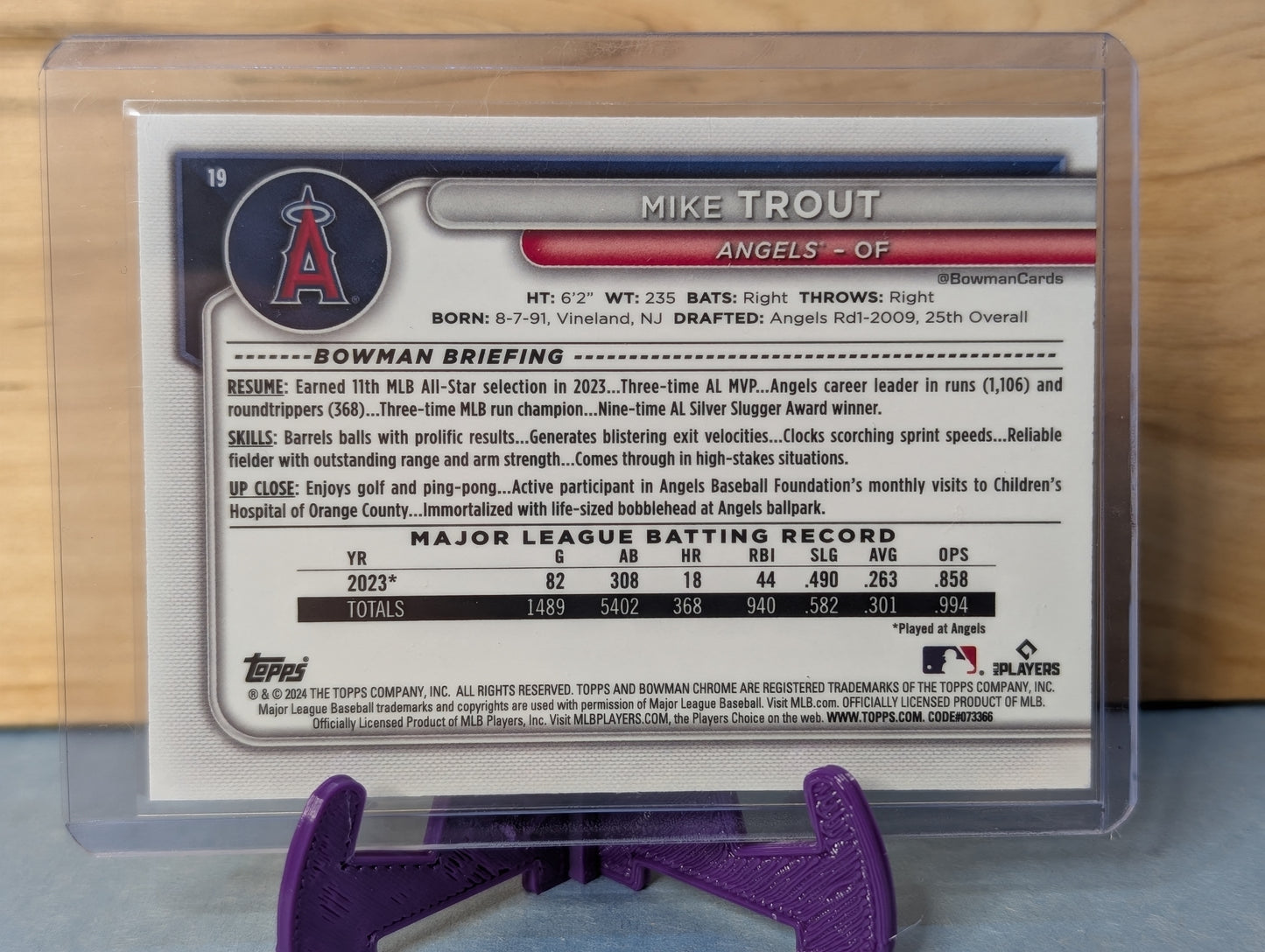 Mike Trout 2024 Bowman Chrome purple mojo refractor /250